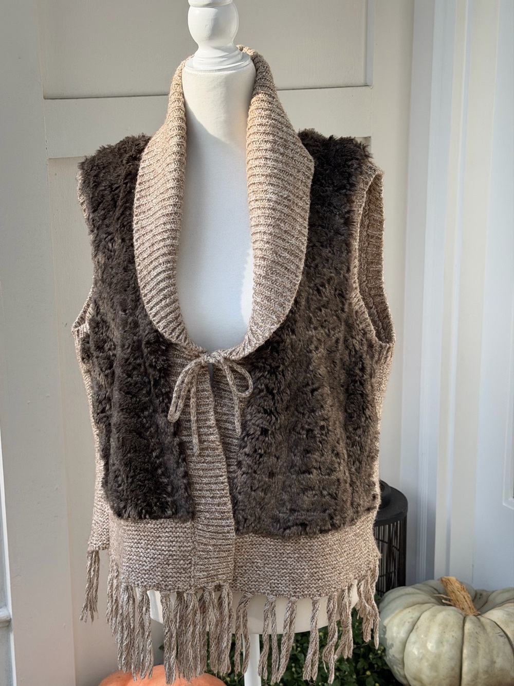 Peter Nygard Fur Fringe Knit Vest